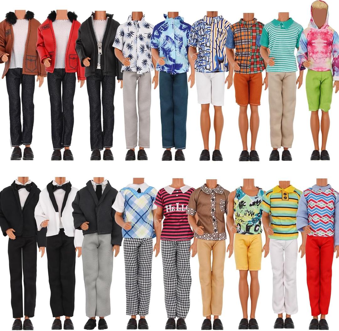 EuTengHao Doll Clothes for 12 Inch Boy Dolls with Jeans Leather Jackets Shorts Suits Sweatshirts T-Shirts Fashion Clothes for 12'' Boy Doll (6 Sets, Random Style)