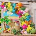 145Pcs Tropical Hawaiian Balloon Arch Kit, Pink Orange Blue Green Balloons with Palm Leaves, Summer Aloha Beach Pool Birthday Luau Party Decorations Supplies