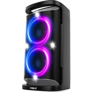 Portable Bluetooth Party Speaker: 160W Peak Powerful Loud Sound Deep Bass Wireless Boombox Large Subwoofer 15 Hours Battery Life Fast Charging with Led Light Show for Outdoor Camping Backyard