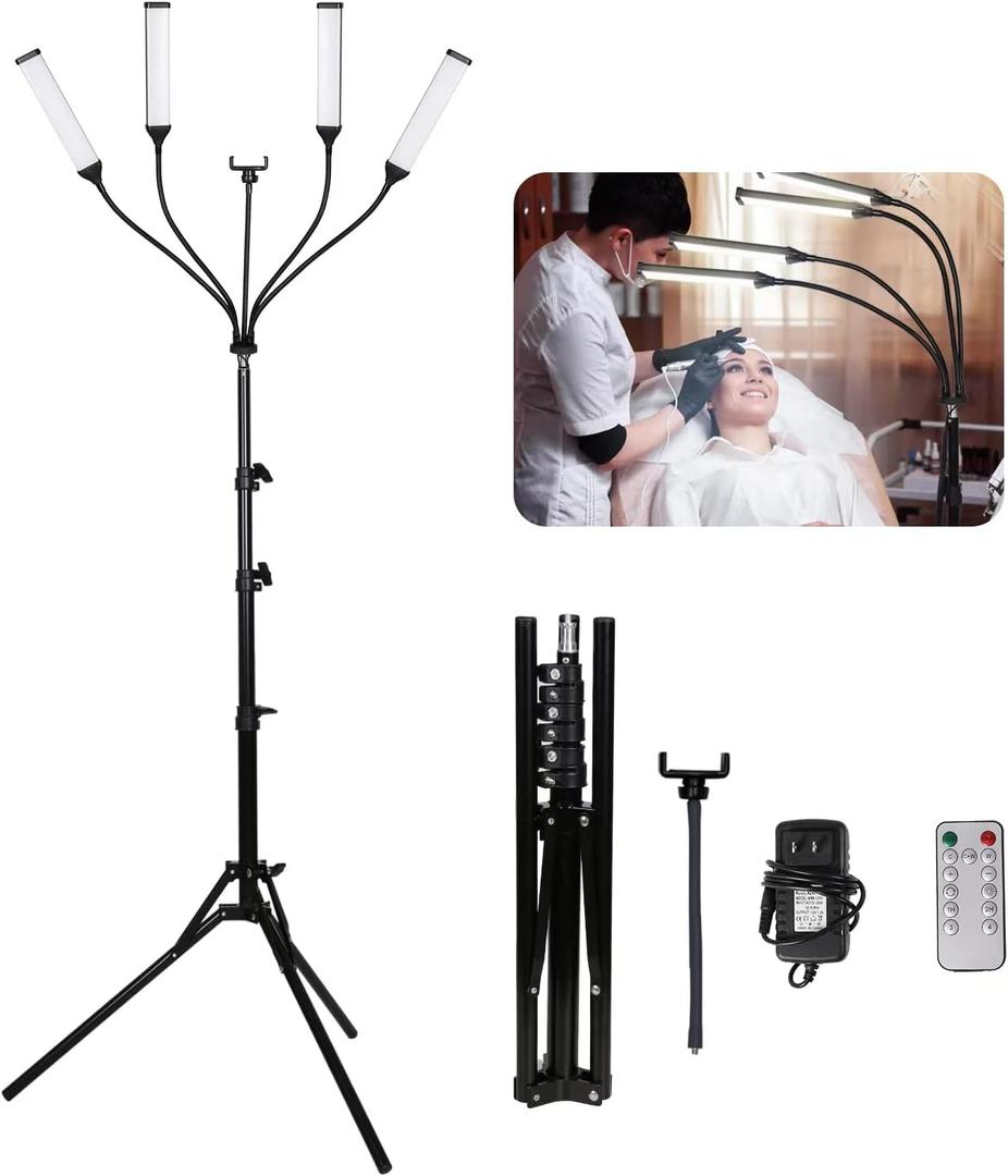 Four Arms LED Light for Photography,2800k-6500k CIR80+ 30w Fill Light for Live Stream Video Recording Eyebrow Tattoo Makeup YouTube Videos Product Photography