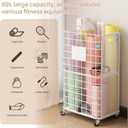 UMDONX Yoga Mat Storage Rack with Wheels – Metal Rolling Organizer Basket with Handles, Breathable Mesh Steel Rack for Yoga Mats, Towels, Blankets, White