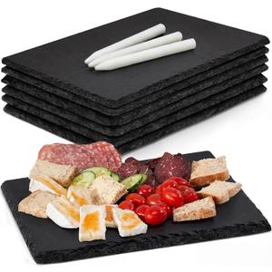 Slate Cheese Boards, 6 Pack 8.8 x 6 Mini Slate Charcuterie Boards Stone Cutting Plates Serving Tray Black Platter for Sushi, Party, Wedding, Housewarming Gifts, Christmas