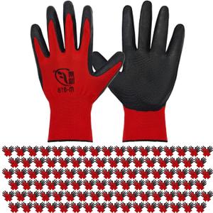 100 Pack Gardening Gloves Bulk for Men Women, Breathable Nitrile Rubber Coated Garden Gloves Dipped Gripping Work Gloves for Construction, Gardening