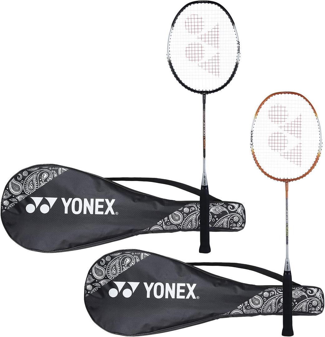 YONEX ZR 100 Light Aluminium Badminton Racquet with Full Cover (Black & Black, Made in India) Set of 2