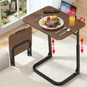 Extra Large TV Dinner Tray Table & End Table, Height & Angle Adjust Laptop Desk, Easy to Install, Foldable &Easy to Store, with Phone & Tablet Stand, for Couch, Bed, Side, Walnut Wood Desktop, Flat