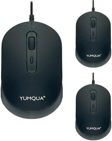 YUMQUA M104 Wired Computer Mouse 2 Pack, Silent Optical USB Corded Mouse Mice Bulk for Laptop PC Chromebook, Black