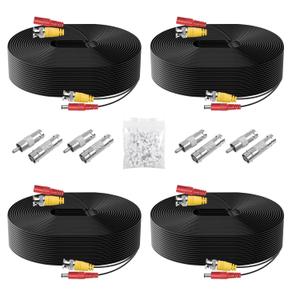 BNC Cable 4 Pack 25 Feet Security Camera Cable,CCTV Video Power Cable Wire for Surveillance Camera DVR Systems with 8pcs Connectors and 100pcs Cable Clips,Black