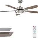 52 Inch Nickel Ceiling Fans with Lights and Remote Control for Bedroom, Modern Ceiling Fan with Quiet Reversible DC Motor, 3CCT, Dimmable, LED for Living Room, Patio, Indoor and Outdoor