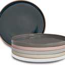 Mora Ceramic Flat Dinner Plates Set of 6, 10.5 in High Edge Dish Set - Microwave, Oven, and Dishwasher Safe, Scratch Resistant, Modern Dinnerware- Kitchen Porcelain Serving Dishes - Assorted Neutrals