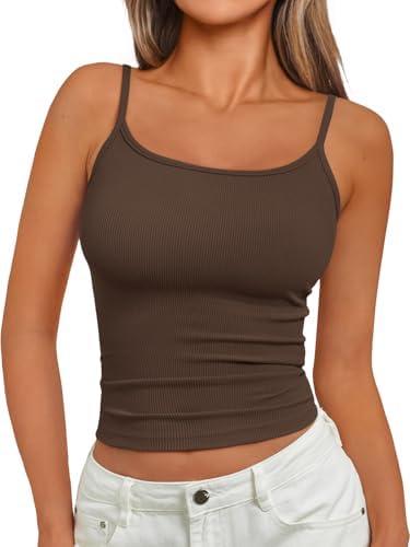 Trendy Queen Camisole Tops for Women 2025 Summer Crop Tank Top Square Neck Adjustable Spaghetti Strap Sleeveless Shirts, Size XL