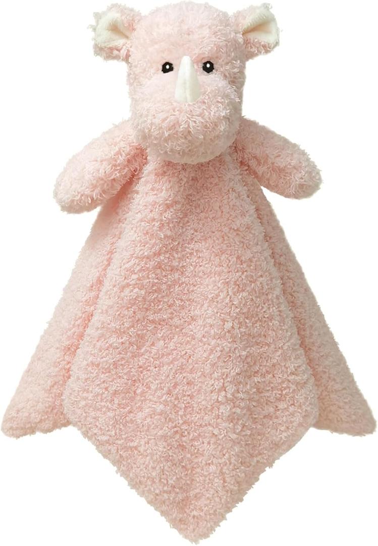 Baby Pink Rhino Soft Stuffed Animal Security Blanket, Plush Rhino Character Lovey Blanket, Baby Shower/Nursery Gift, Newborn Infant Toddler Snuggle Blankie for Boys Girls, 14 Inches