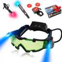 Kids Night Vision Goggles Spy Kit, 4 Pcs Spy Gear Toys Set, Cool Night Mission Goggles with Flip-Out Light/Invisible Ink Pen/Ear Light/Frisbee Shooter, Gifts for Kids 5-12 Boys Girls