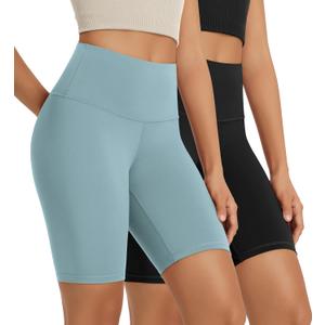 ODODOS High Waist Workout Shorts for Women Tummy Control Workout Gym Athletic Biker Shorts-8" Inseam, Black Chambray, Medium (M)