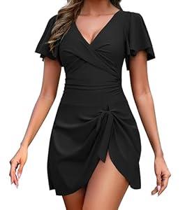 Zeregos One Piece Swimdress for Women Tummy Control Swimsuits Swim Dress Skirt Ruffle Bathing Suits Black X-Large