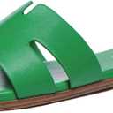 Rihero Women's Dressy Flat Sandals Comfortable Slip On Leather Slide Sandals 