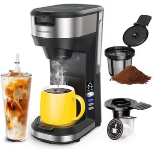 Famiworths Upgraded Hot and Iced Coffee Maker for K Cups and Ground Coffee, 4-5 Cups Coffee Maker and Single-serve Brewers, with 30 Oz Removable Water Reservoir, 6 to 24 Oz Cup Size, Classic Black