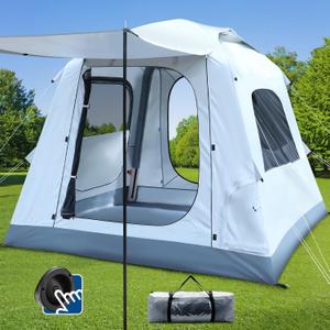 Quick Inflatable Camping Tent 3-4 Person Glamping Outdoor Air Blow Up Tents, Easy Set up,Rainfly & Waterproof Inflatable House Tent for Adults, Large, 82.68"L x 82.68"W x 68.9"H