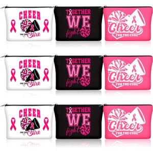 Reginary 9 Pcs Pink Ribbon Breast Cancer Awareness Cheer Makeup Bags for Cheerleader Cosmetic Bags Cheerleading Canvas Toiletry Pouch Bag Cheerleading Gifts for Girl Women Teammates Party Favors