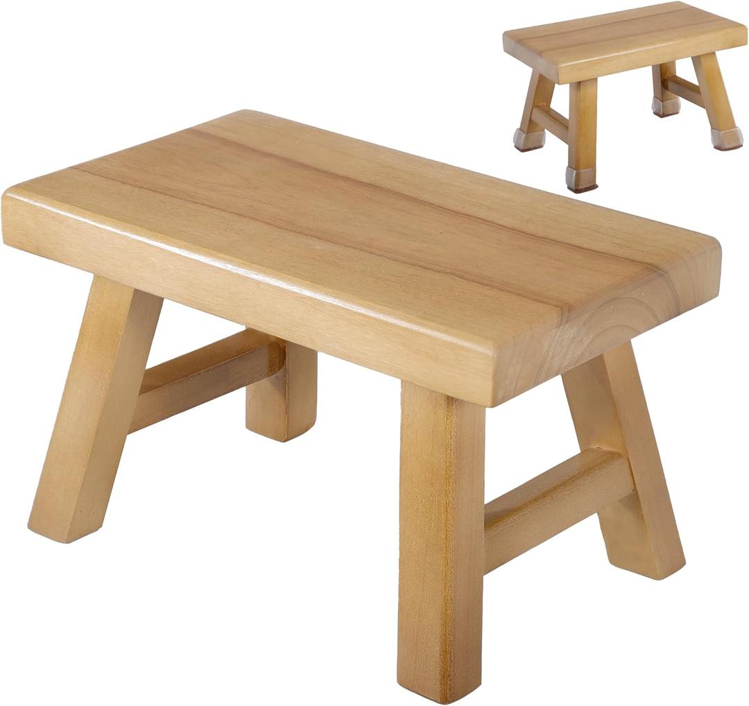 Wooden Step Stool for Adults 11.8" L x 7" W x 6.9" H Handcrafted Solid Wood Stool with Chamfered Edges, Multi-Usage Stool, Wood Step Stool with Anti-Slip Caps - Durable and Sturdy Yellow Sandalwood