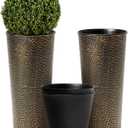 Worth Garden 2-Pack 25" H. Metal Planter with 2X Inside Pots - Hand-Hammered Texture Tall Cone Plant Pots - Large Handcrafted Black Flower Pot for Indoor Outdoor, Deck, Patio, Front Porch (Bronze) (25" Height, Bronze)