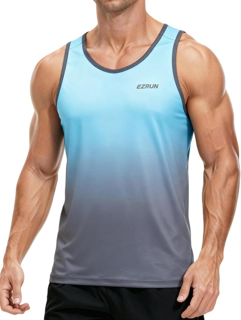 EZRUN Men's Quick Dry Tank Top UPF 50+ Summer Beach Swim Shirts for Gym Workout Athletic Muscle Sleeveless Shirts (X-Large, Blue Gradient)