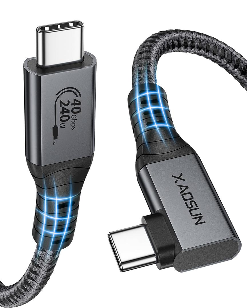 XAOSUN 240W USB 4 Cable for Thunderbolt 4, 3.3FT Right Angle Thunderbolt 4 Cable 90 Degree, 40Gbps [USB-IF Certified] USB C Cable 8K@60Hz, for MacBook, SSD, Docking, eGPU and iPhone 16