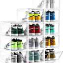 12 Pack Large Shoe Storage Box, Clear Shoe Storage Organizer with Magnetic Door, Stackable,Shoe Containers For Display Sneakers, Easy Assembly, Fit up to US Size 12, Clear