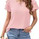 MOLERANI Blouses for Women Dressy Casual Tops Business Work Short Ruffle Sleeve Cute Summer Shirts Trendy Outfits 2025 (Pink, XL)