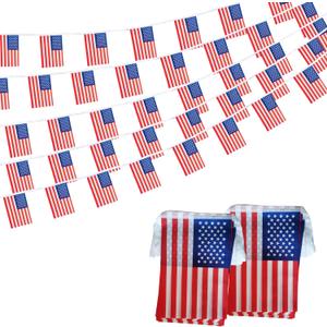 USA American String Flag Pennant Banner, Small Mini USA American Bunting Banner National Country Decoration for School, Party, Patriotic Festival, 66 Feet 60 Flags