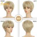QUEENTAS Short Blonde Wig,Pixie Cut Wigs for White Women with Bangs Pixie Layered Short Hair Wigs for Women Synthetic Hair Daily Use Cosplay(Light Golden Blonde)