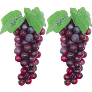 Featuman 2 Bunches Faux Grapes Decor Realistic, 8 Inch Fake Fruit Artificial Grapes for Wedding Party Cabinet Pub Fall Harvest Farmhouse Photography Props (60 Grains Purple)