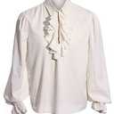 Bbalizko Mens Pirate Shirt Ruffle Victorian Renaissance Steampunk Vampire Poet Shirts Gothic Medieval Costume White, Size M