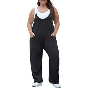 OLRIK 2025 Summer Women Plus Size Jumpsuit Adjustable Strap Overalls Loose Fit Stretchy Romper With Pockets (3X, Black)
