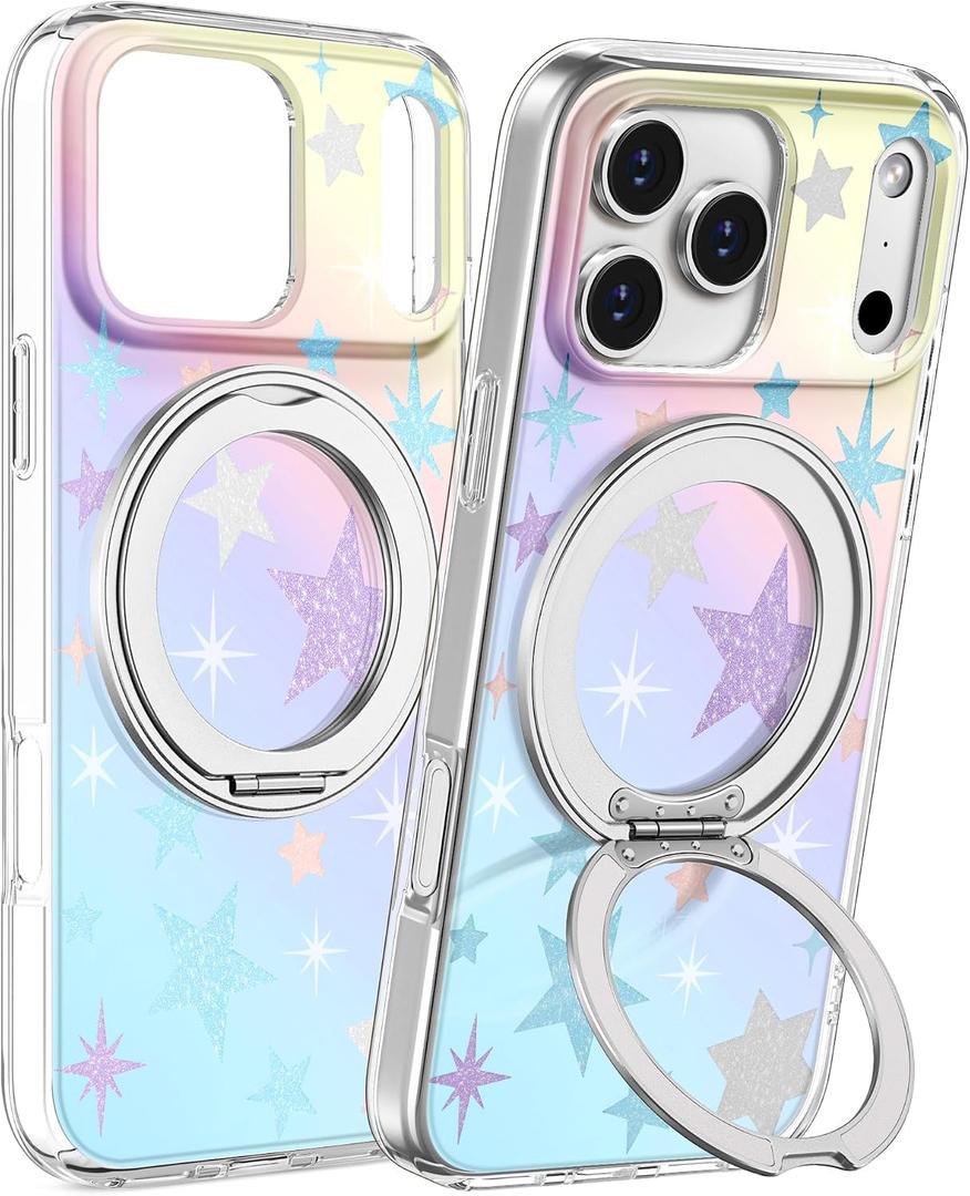 Loheckle for iPhone 17 Pro Max Case with Stand- Compatible with MagSafe Women Girls Cute Girly Aesthetic Unique Design Soft TPU Magnetic Ring Phone Cover for Apple 17 Promax, Stars