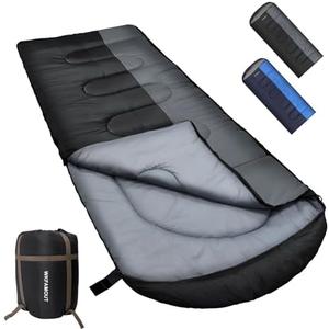 WKFAMOUT XL 10 Degree Sleeping Bags Waterproof for Adults 350GSM Machine Washable with Compression Sack for 3-4 Season Camping Outdoor