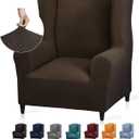 YEMYHOM 1 Piece Stretch Wingback Chair Slipcover Latest Jacquard Design Wing Chair Cover Non Slip Furniture Protector with Foam Rods for Living Room (Wing Chair, Dark Coffee)