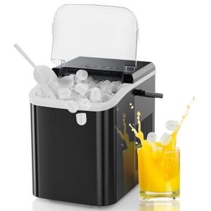 NEWBULIG Ice Makers Countertop with Handle, Portable Ice Machine, 9 Bullet Cubes in 6 Mins, 26lbs in 24Hrs, Auto-Cleaning, with Basket and Scoop, for Home, Kitchen, RV, Camping, Black (12.5"*11.6"*8.8")