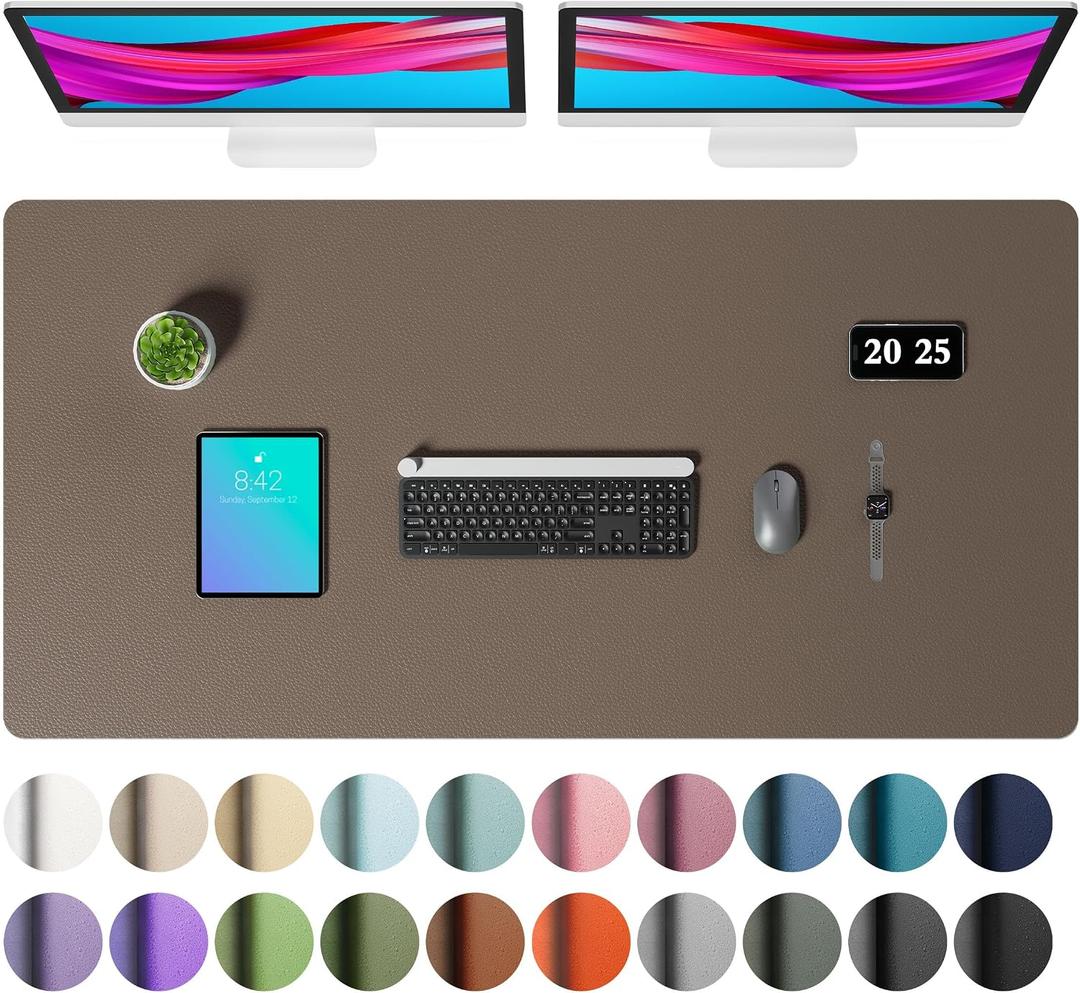 Aothia Faux Leather Desk Mat – Large Mouse Pad, Non-Slip PU Leather Blotter, Waterproof Writing Surface for Office and Home (Coffee, 47.2" x 23.6")