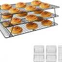 Cooling Rack, 3 Tier Stackable Cooling Racks for Cooking Baking Roasting, Multi-Level Collapsible Cookie Rack for Cakes, Oven Safe & Easy Clean (Black, 3-Tier-SL)