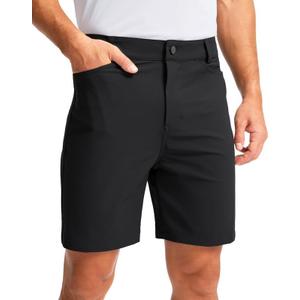 Viodia Men's Golf Shorts with Pockets 7 Inch Flat Front Slim Fit Chino Stretch Shorts for Men Summer Casual Dress (0, Black)