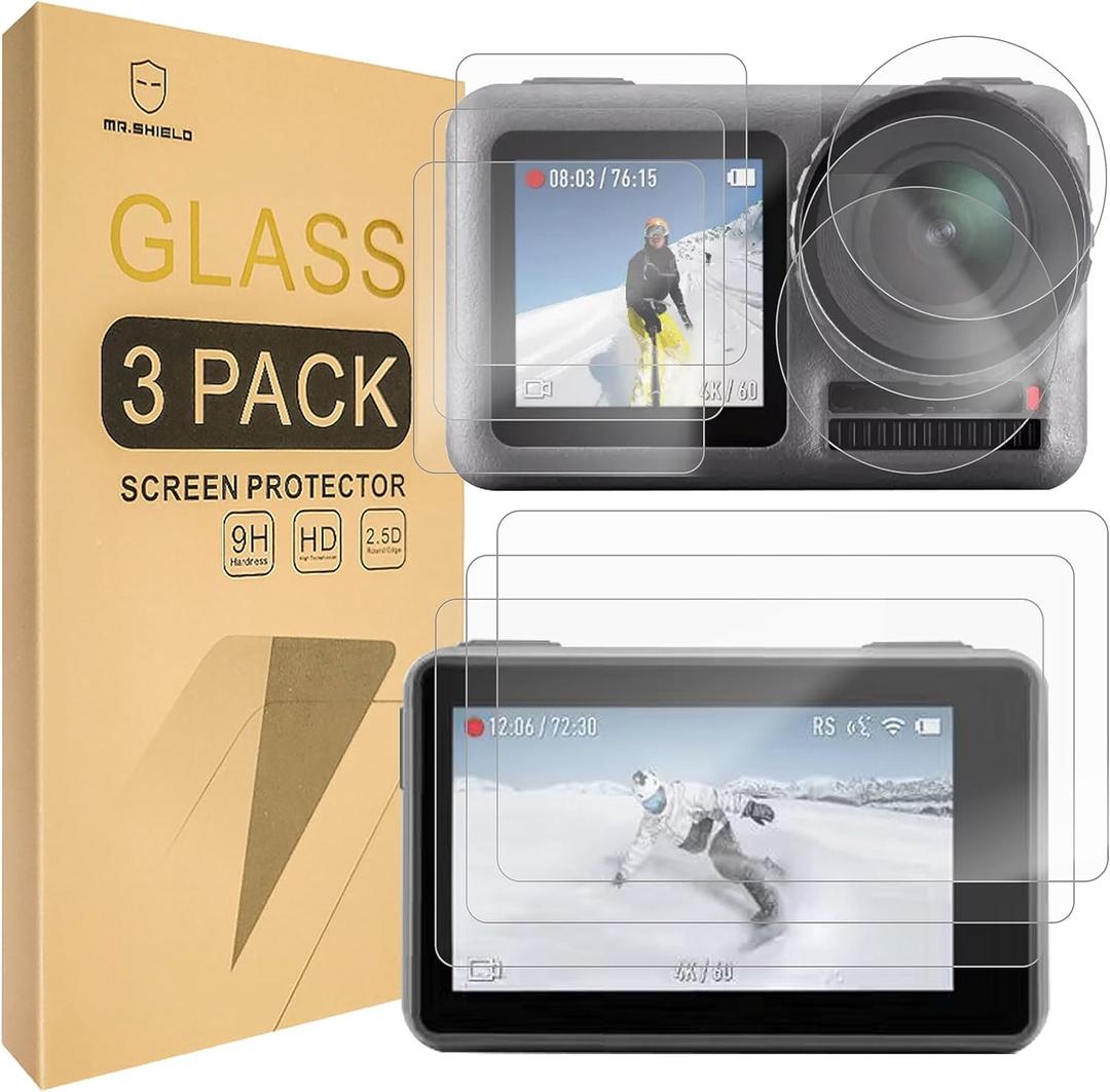 3 x Mr.Shield [3-PACK] Screen Protector For DJI OSMO Action 3 Camera [Tempered Glass] Screen Protector [0.3mm Ultra Thin 9H Hardness 2.5D Round Edge]
