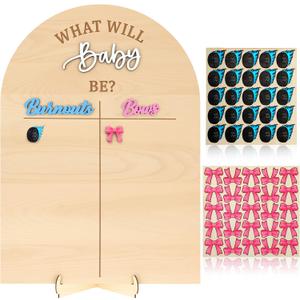 Wenqik Wooden Gender Reveal Voting Board with Stand He or She Game Guessing Sign Voting Stickers for Gender Reveal Party Supplies Decoration Baby Shower Game(Boy or Girl Burnouts or Bows)