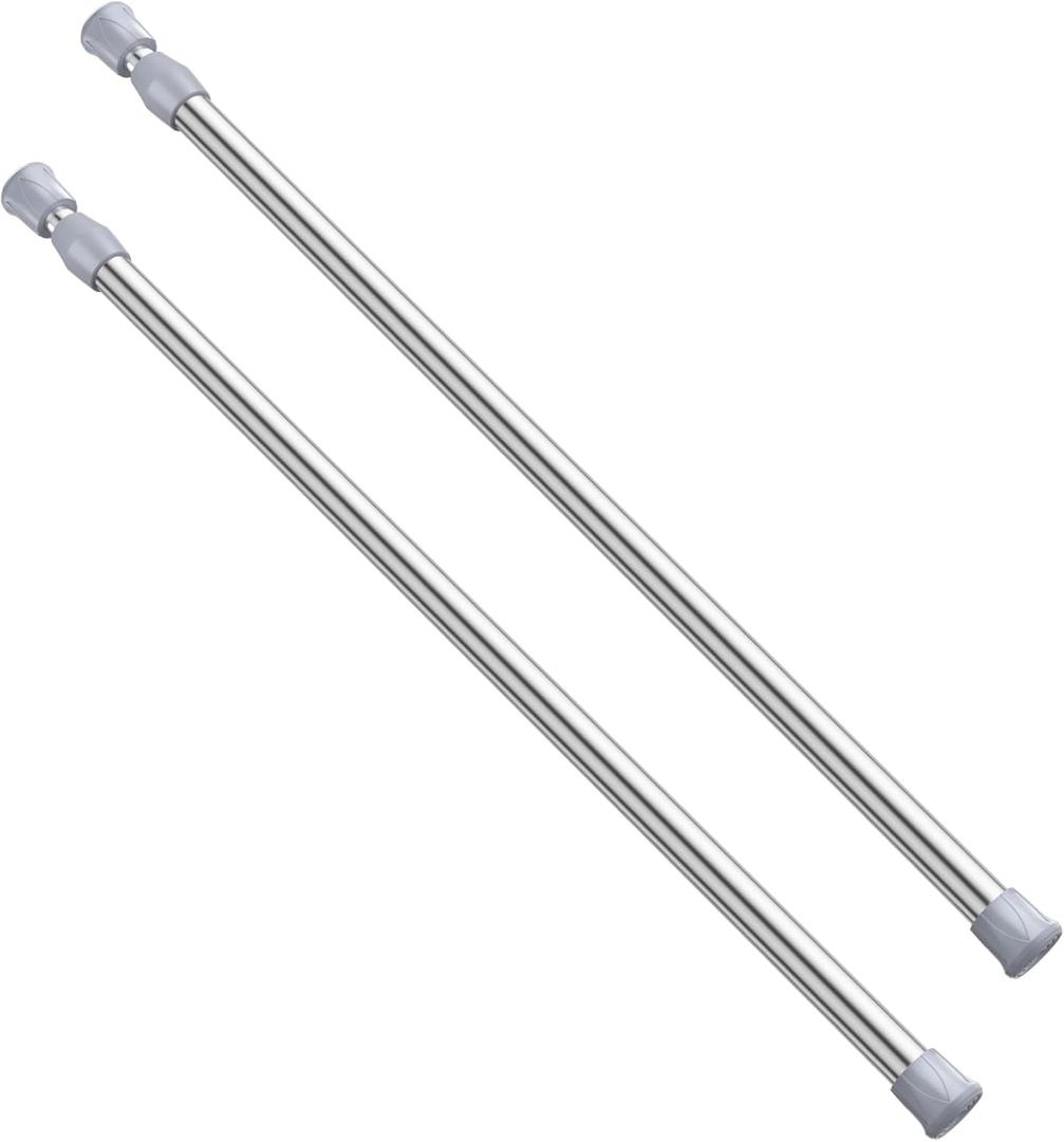 AIZESI Spring Tension Curtain Rod Short Tension Rod (Silver,12" to 19"-2Pcs)