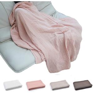 Throw Blanket, 100% Cotton 3-Layer Muslin Ultra Soft Lightweight Cozy Breathable Warm Summer Blanket, All Season Quilt for Bed Couch Sofa and Travel (Pink， 55”*78”)
