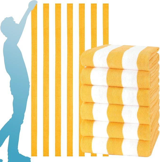Genovega 6 Packs Oversized 72x40 Inch Stripe Beach Towel Thin Terry Set Extra Large XL Big Clearance Pool Travel Accessories Soft Super Swim Bath Towels Bulk Men Women Adults Gift Yellow