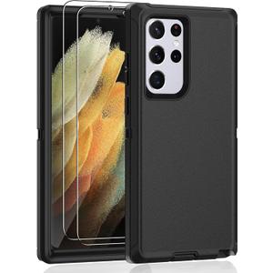 Jshru for Samsung Galaxy S22 Ultra Case, with [2 Pack] HD Screen Protector, [Military-Grade] Shockproof Dust/Drop Proof 3-Layer Full Body Protection Heavy Duty Case for Galaxy S22 Ultra, Black