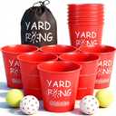 Giant Yard Pong Outdoor Game for Adults & Family, Yard Toss Throwing Game for Beach, Camping Party, Lawn Yard Game with 12 Premium Buckets & 4 Balls, Portable Durable Carry Bag