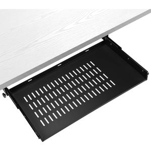 Sliding Under Desk Laptop Mount Shelf with Air Vents 21'' W x 12'' D Metal Under Desk Slide Out Tray Laptop Storage Tray for Home Office Standing Desks Workstations Cabinet Gaming