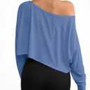 Women's Off Shoulder Mesh Crop Top Sheer See Through Long Sleeve Sexy Casual Outfit for Spring Fall (Blue, S)