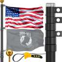 25FT Telescoping Flag Pole for Outside House, Extra Thick Telescopic Flagpole with USA Flag, Inground Outdoor Use, Camper RV, Residential & Commercial, Complete Hardware & Aluminum Top Ball (Black)